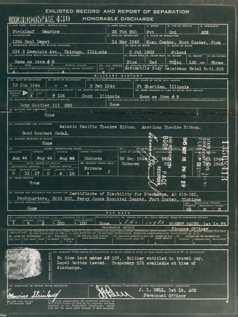 Maurice Steinlauf Honorable Discharge