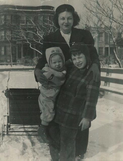 Esther Yellen Steinlauf w Eddie and Joy Steinlauf Corcia.  Circa 1943