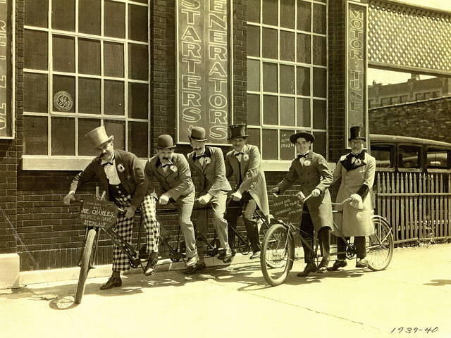 "Reunion Bicycle" Steinlauf brothers Joe, Charles Charlie, Maurice, and David.  Second bike is Fred (Joe's son) and Bernard Steinlauf.