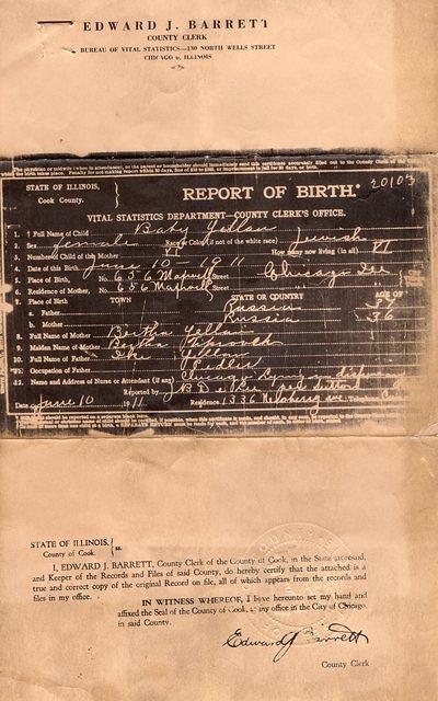 Esther Hinda Yellen Steinlauf Birth Certificate