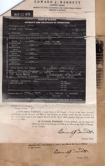 Esther Hinda Yellen Steinlauf Birth Certificate