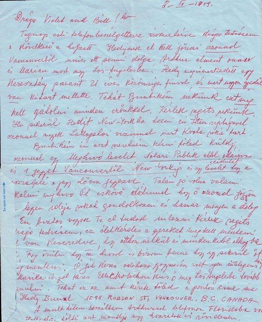 Needs translation.  Letter to Violet Silvern from one of the Bunzels