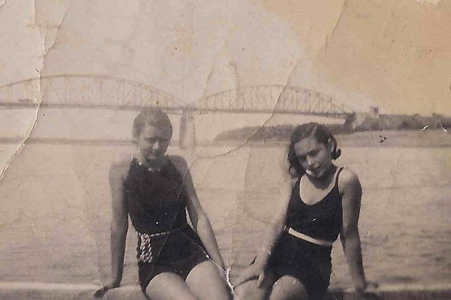 Violet Bleier Silvern (left) swimming with friend in Zenta, Yugoslavia, 1935