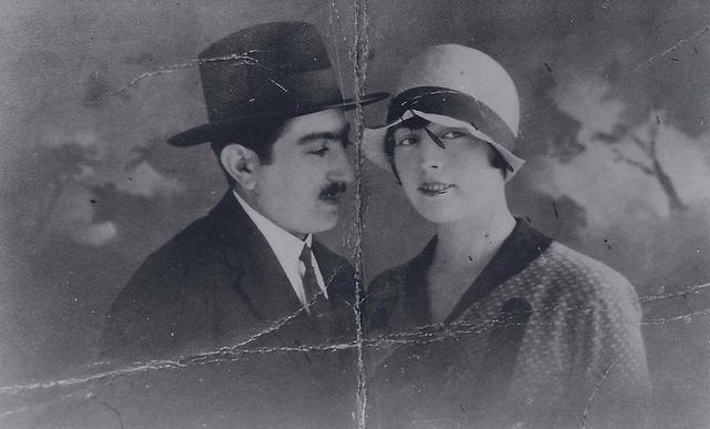 Isadore Yisroel Dovid and Serena Sheindel Bleier Bunzel wedding portrait.  Lag B'Omer 1928.  See notes.