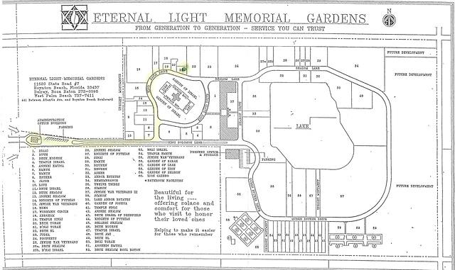 William Bill and Violet Bleier Weiss Silvern Headstone Cemetery Plot, Eternal Light Memorial Gardens Map