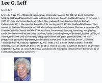 Lee Cohen Leff Obituary