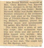 Fannie Baellow & Sol Stolov Wedding Announcement, 1945