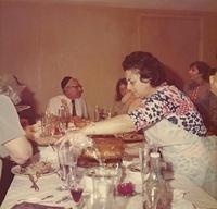 Pesach Seder 1973, Fannie Baellow Stolov in the foreground.  Sol Stolov seated in the back.