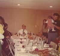 Pesach Seder 1973, Sol Stolov at the head of the table.  Danny Loving on the right.