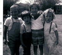 Hershy, ?, Gitty Silber, ? unknown maybe Shaya Meyer - July 1963 in the country