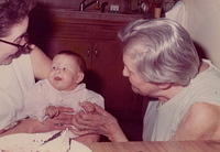 Marietta Ritz Cohn holding Amy Cohn and Anna Ritz at Mary's Birthday - Sept 29, 1972