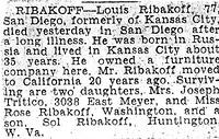 Louis Ribakoff, Obituary