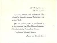 Melvin Cohn Bar Mitzvah Invitation - Feb 6, 1960