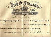 Shirley Cohn 8th Grade Diploma, 1940