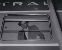 Arnold Levine and Joel Levine on the train to Albany, NY