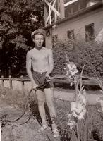 Joe Raskin in front of Mess Hall at Round Lake, IL - 1940 - front