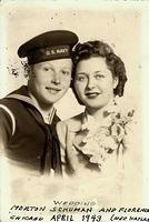 Wedding portrait of Morton Schuman and Florence Kaplan, Chicago, April, 1943