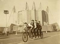 Charlie, Joe, Morris Maurice, Dave Steinlauf on Bike at the World's Fair 1939, Chicago