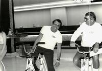 Cal Colman Steinlauf doing a Cycle-a-Thon while the manager at the Bank of Lincolwood.