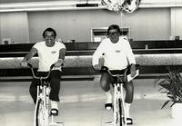 Cal Colman Steinlauf doing a Cycle-a-Thon while the manager at the Bank of Lincolwood, 1978