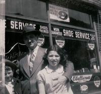 Joe, Markus Weisz, and Edith Rivka Weiss at Gazer Bleier's shoe store in Crown Heights 1944