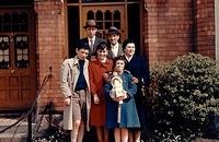 Top: Andor Avraham Bleier, Markus Weisz, Middle: Mordechai Bleier, Esther Bleier Copperman, Anushka Anna Weiss Bleier, and Rachel Bleier Taub holding the doll.  Dublin, Ireland. See notes.