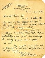 Joe Weiss, letter from Yechiel Lichtenstein who could not come to Edith's funeral