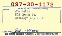 Joe Weiss Social Security Card