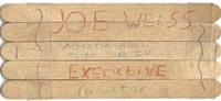 Joe Weiss Business Card made by Yitzi Weiss.  March 4, 1986