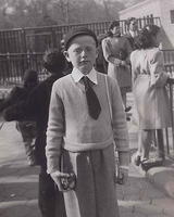 Joe Weiss, Prospect Park, Brooklyn, NY holding can of bubbles from Violet Silvern. Abt 1945.