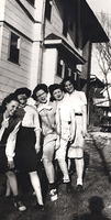 Hike Cohn Schulman center and Bertie on her right w friends. March 1946