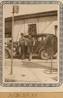 Louis Cohn (right), 1939 at the Phillips 66 Filling Station (Gas station) he worked at