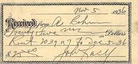 Abe Cohn $25 check for rent