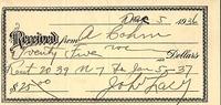 Abe Cohn $25 check for rent