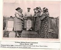 Pictured L to R: Unidentified relative to Ettle Leah, Roza, Nutel, Esther Wolfson, and the last two are nieces (Esther and Hinya?) of Ettle Leah at Avraham Shloima Komar's headstone, Odessa 1962