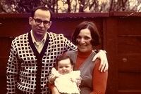 Arnie and Marcia Clutz Tropp holding Michelle Tropp, Feb, 1975