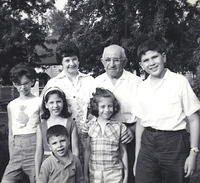 Back Row:  Bari Tulchinsky Efron, Bertie Cohn Levin, Abe Cohn, Les Levin.  Front row: Janet Levin Pack and Karen Tulchinsky Smith and Louie Levin