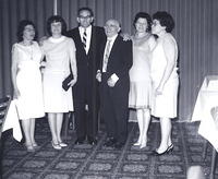 Fannie Cohen, Bertie Levin, Louis Cohn, Abe Cohn, Eva Tulchinsky, and Hike Schulman at Uncle Shaya and Aunti Klara Balaban's party at Wishbone Restaurant , 1968