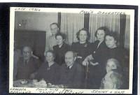 Top Row:  ?, Pauls daughters: Rella, Leah Dina, Violet, Ruth (order not known) Seated: Berl Bernard Steinlauf, Gisella Steinlof, Paul Steinlof, and Jenny & Sam (?) Late 1930's