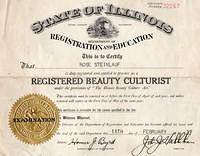 Rose Steinlauf Zaitz Beauty School Diploma, 1937