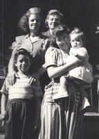 In the back L to R is Esther Balaban Portnoy and Jennie Herman Baellow.  In the front is Larry Levinson and Goldie Portnoy Leon holding Rita Levinson Golding, 1948 Kansas City.