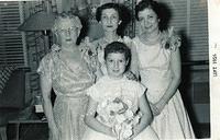 Bala Komar Baellow, Esther Levinson, Elizabeth Glass, Rita's mother, Rita Levinson, in front.  1956. See notes.