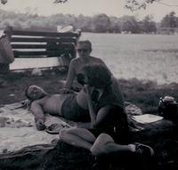 Bill Silvern laying down, Violet Bleier SIlvern, and Barbara Silvern Conforto