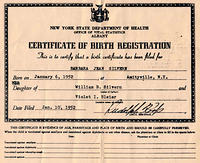 Barbara Silvern, Birth Certificate, 1952